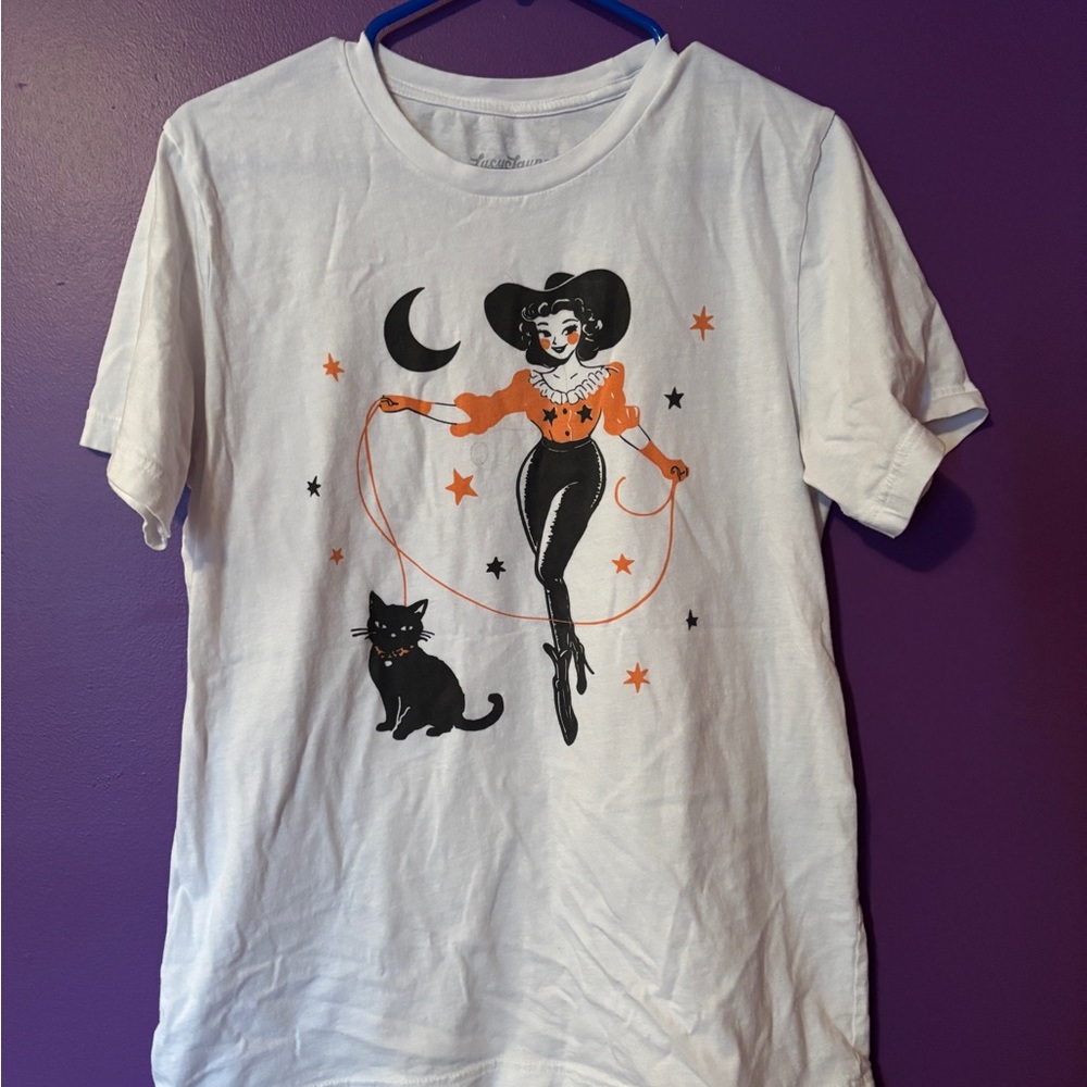 Graphic Tee With Witchy Cowgirl Design